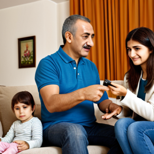 Home 4 전기공사 안전 관리 체계 이해 - Home Electrical Safety**
"A modern Turkish family in their living room, with the father pointing ou...
